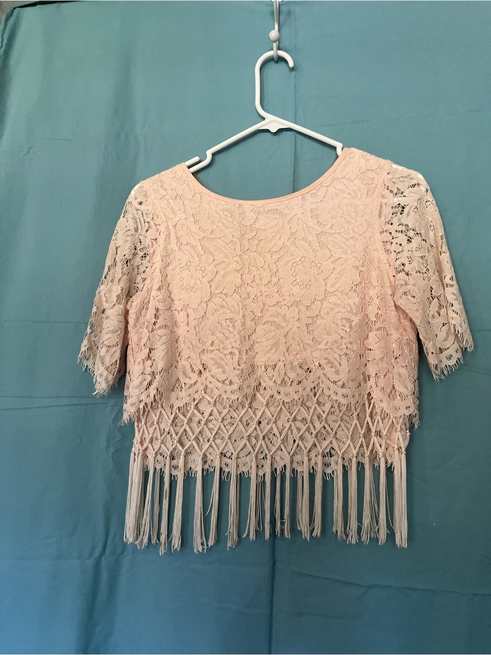 Gianni Bini Blush Lace Fringe Crop Top